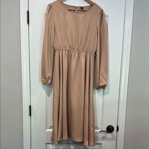 🔵 Classic Champagne Long Sleeve Cinch Waist Dress Size 6